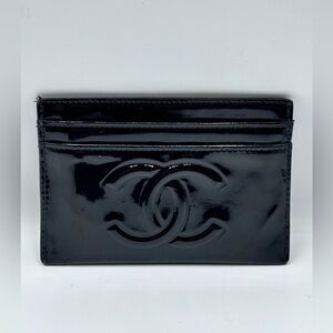 Pre-owned Authentic Black CC Patent leather card case